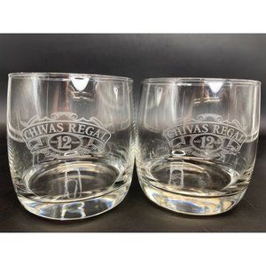 Chivas Regal 12-Year Aged Rocks Glasses Round Drink Set of Two 2 Laser Etched